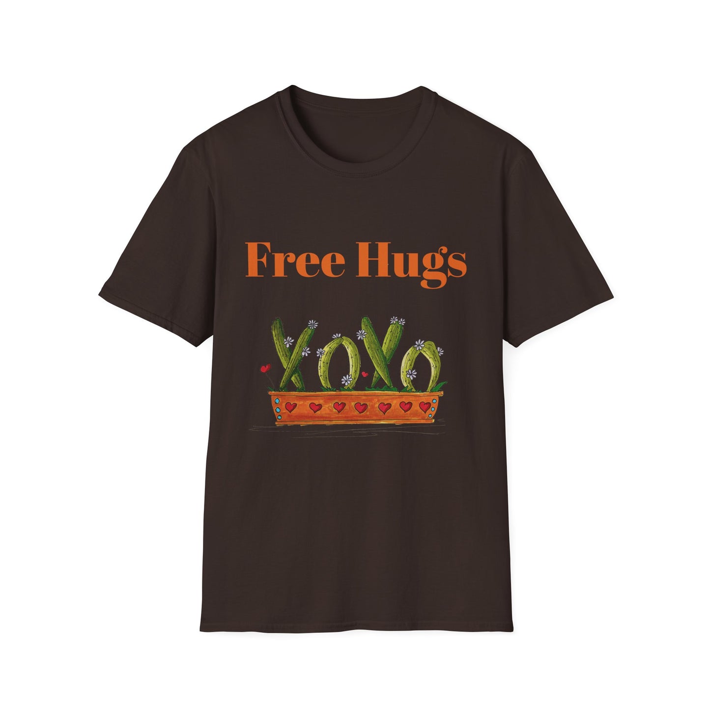 Free Hugs Cactus T-Shirt — Doodle Potted Cactus with Hearts