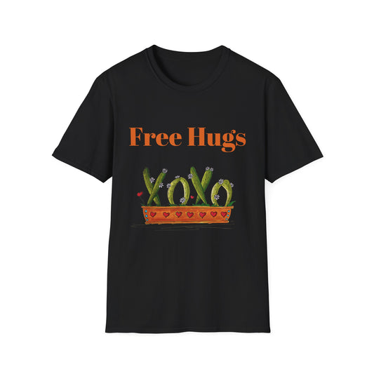 Free Hugs Cactus T-Shirt — Doodle Potted Cactus with Hearts