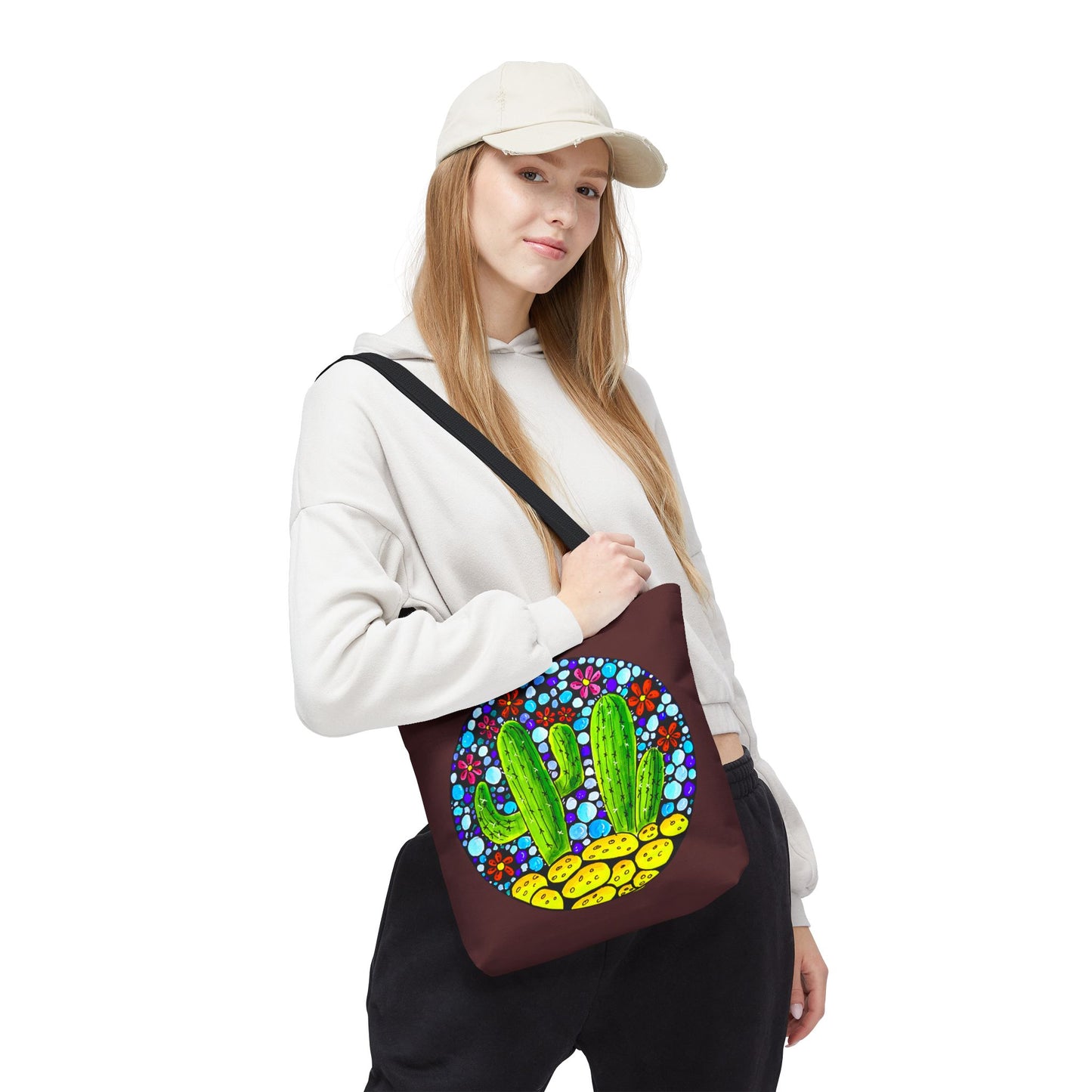 Cactus Doodle Canvas Tote Bag — Cute Hand-Drawn Succulent Design