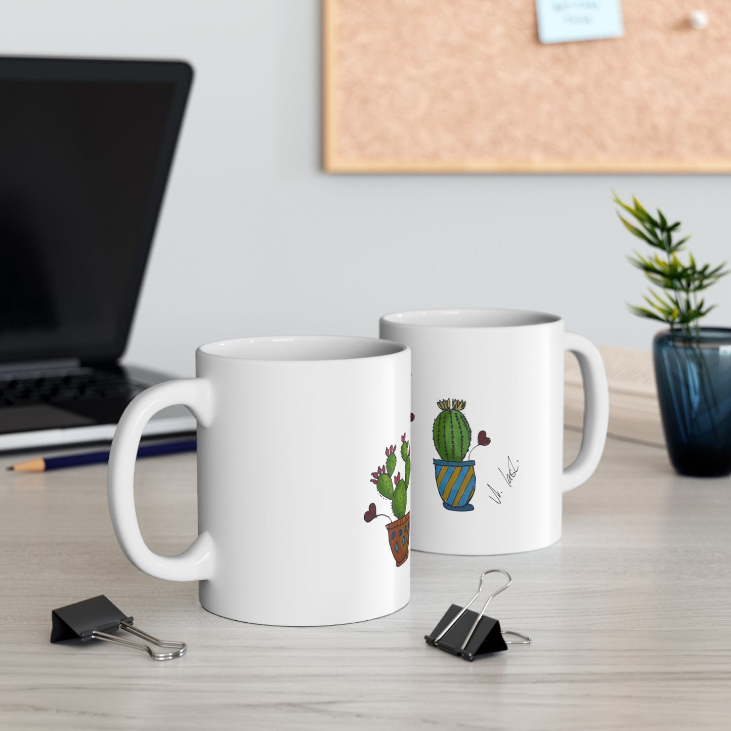 Doodle Cactus Ceramic Mug — Cute Potted Cactus Design (11oz & 15oz)