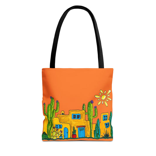 Tote bag with desert scenery in orange