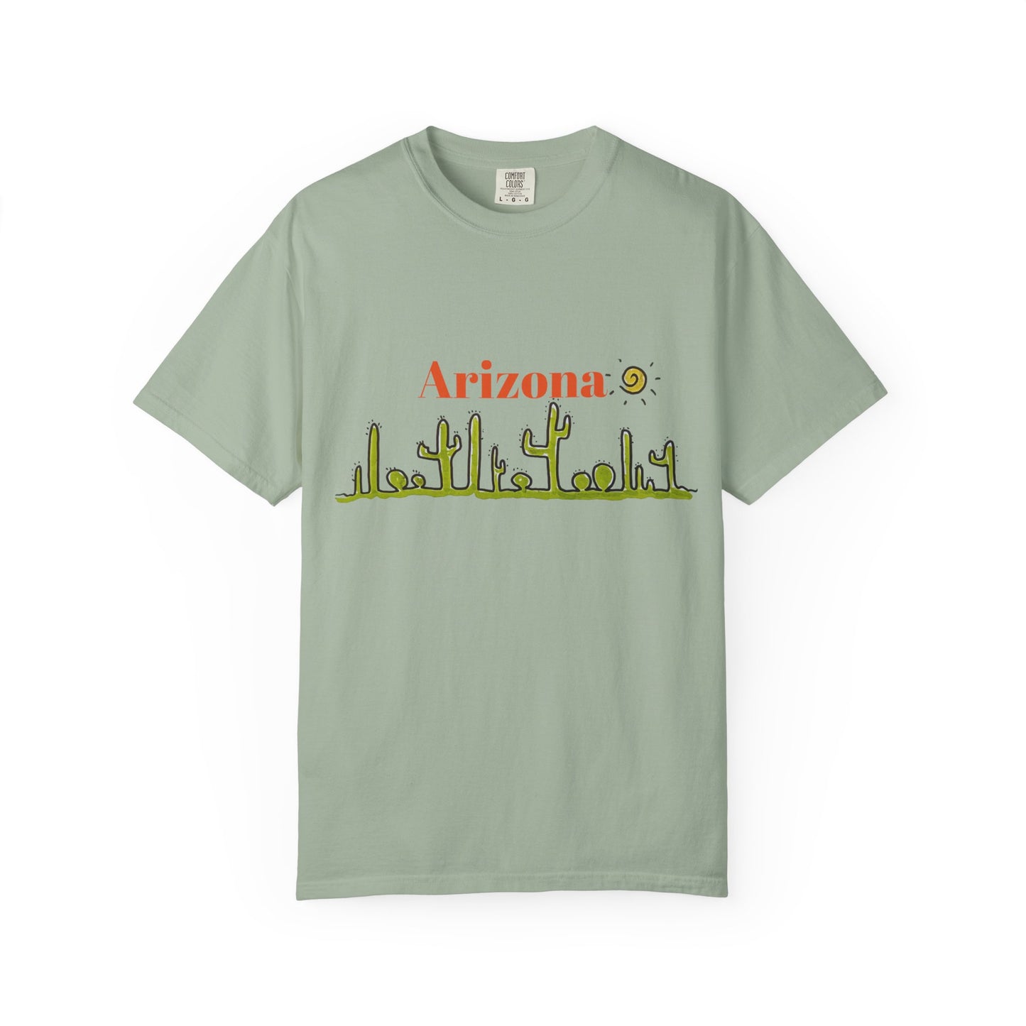 Copy of Arizona Cacti Doodle T-Shirt — 'Arizona' Sun & Cactus Line Art