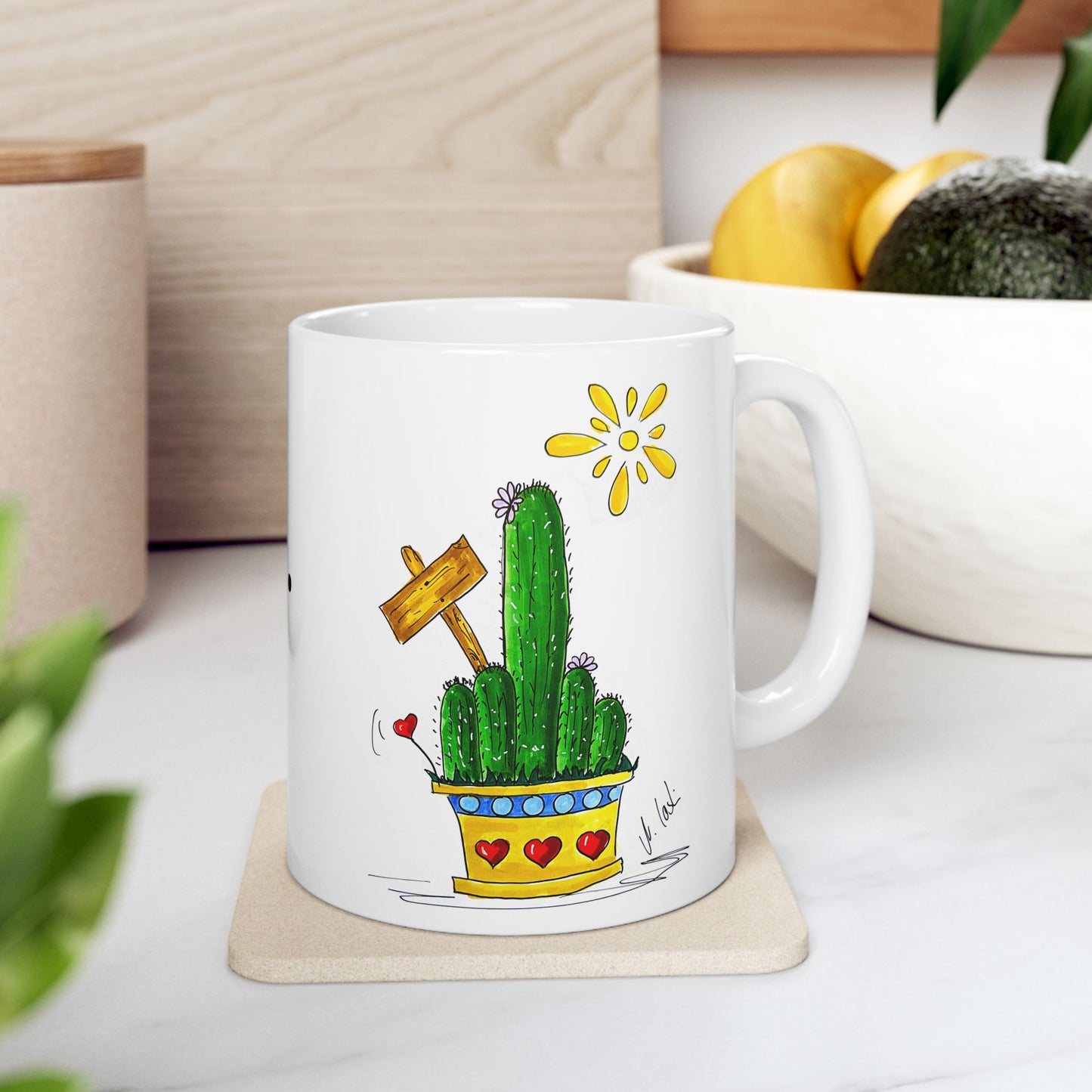 Mug - Middle Finger Bird Cactus Doodle Art Love Hurts So Do I