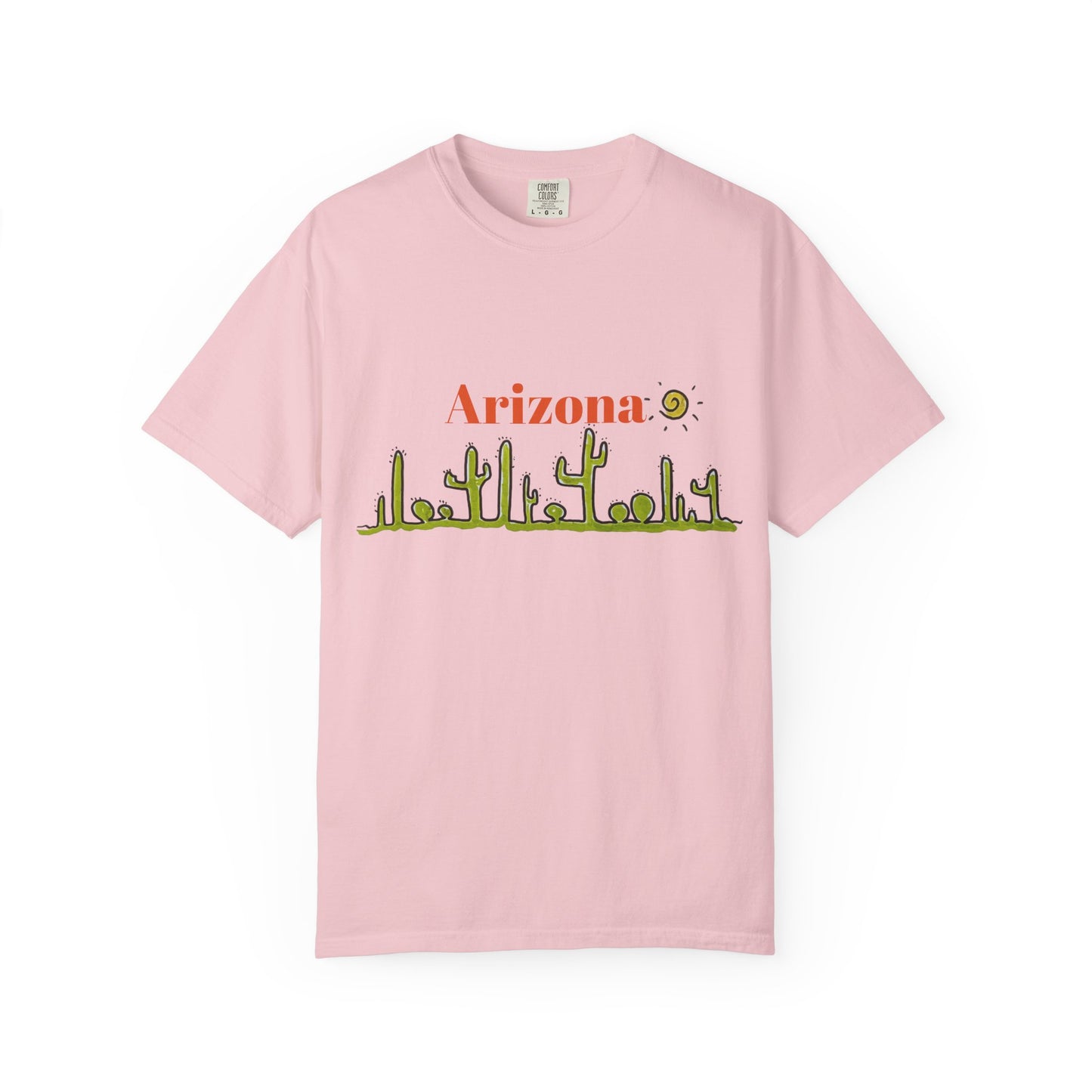 Arizona Cacti Doodle T-Shirt — 'Arizona' Sun & Cactus Line Art