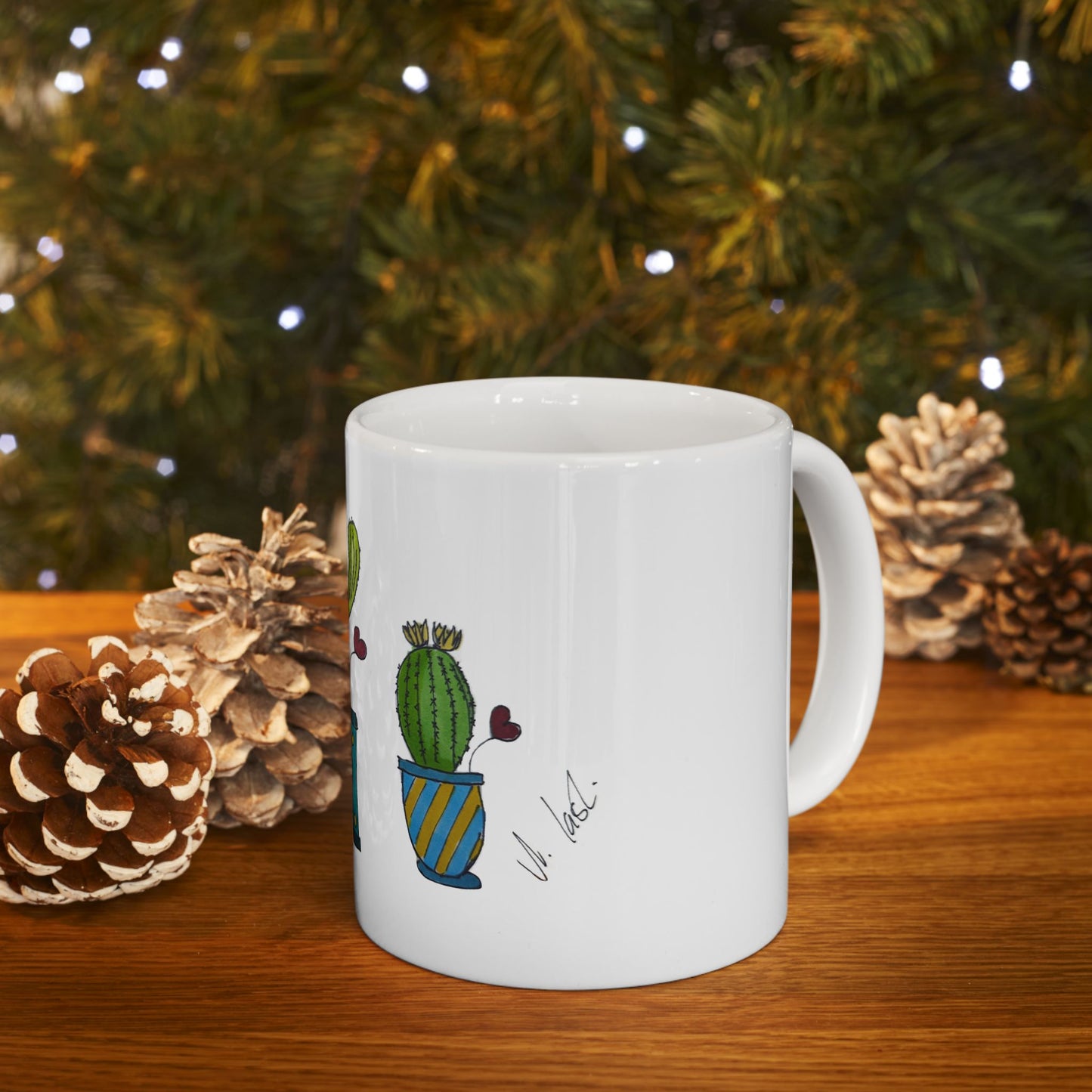 Doodle Cactus Ceramic Mug — Cute Potted Cactus Design (11oz & 15oz)