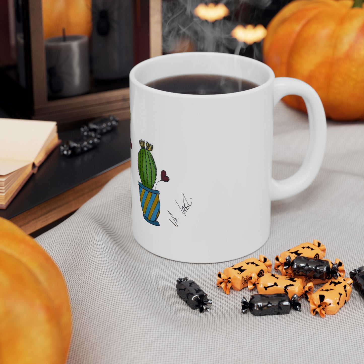 Doodle Cactus Ceramic Mug — Cute Potted Cactus Design (11oz & 15oz)
