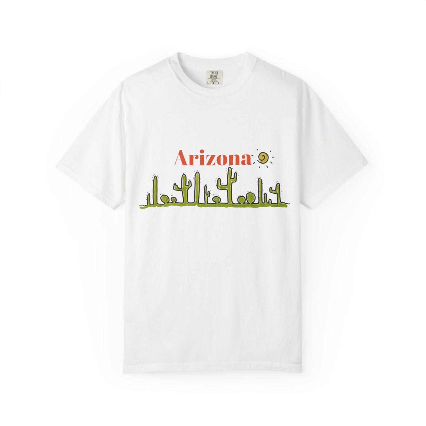 Arizona Cacti Doodle T-Shirt — 'Arizona' Sun & Cactus Line Art