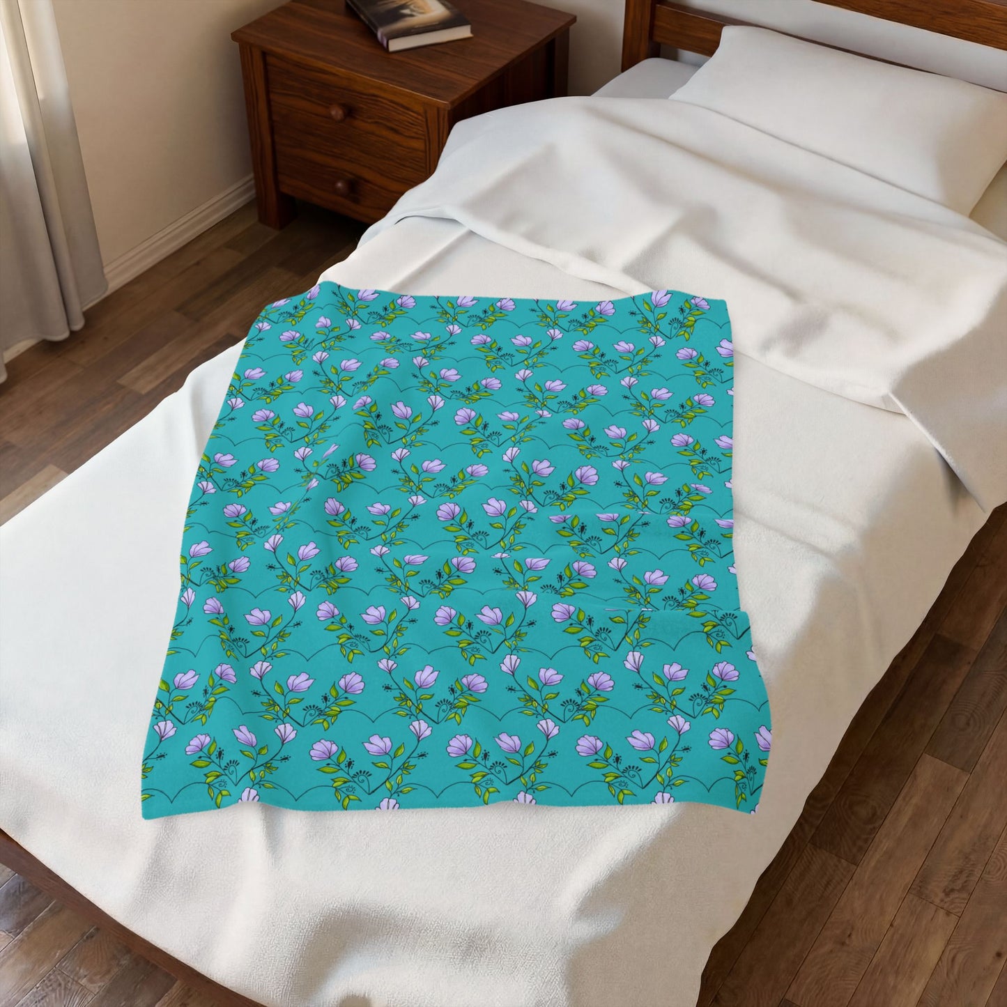 Flower heart pattern velveteen blanket
