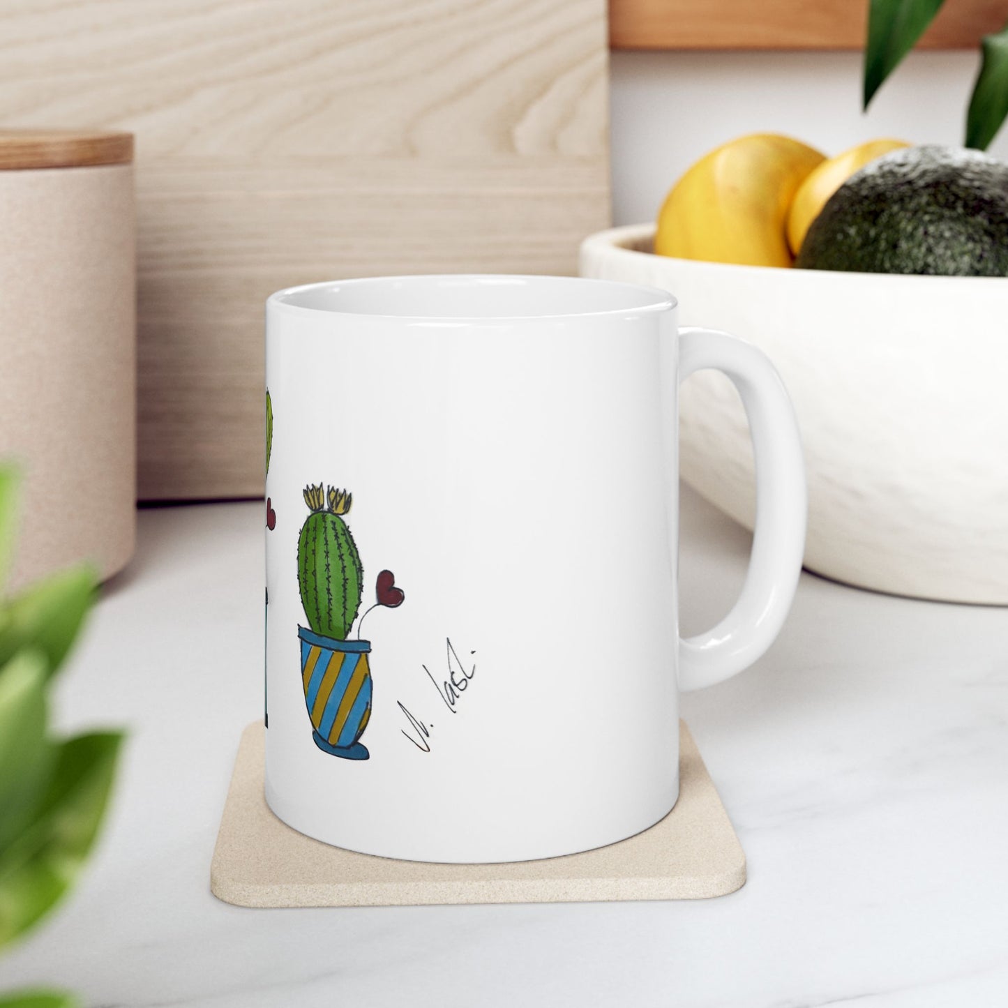 Doodle Cactus Ceramic Mug — Cute Potted Cactus Design (11oz & 15oz)