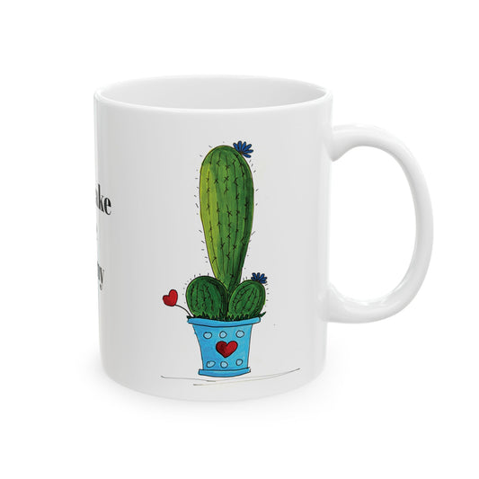 Cactus Cermaic Mug with a pun - you make me thorny - cactus lover gift