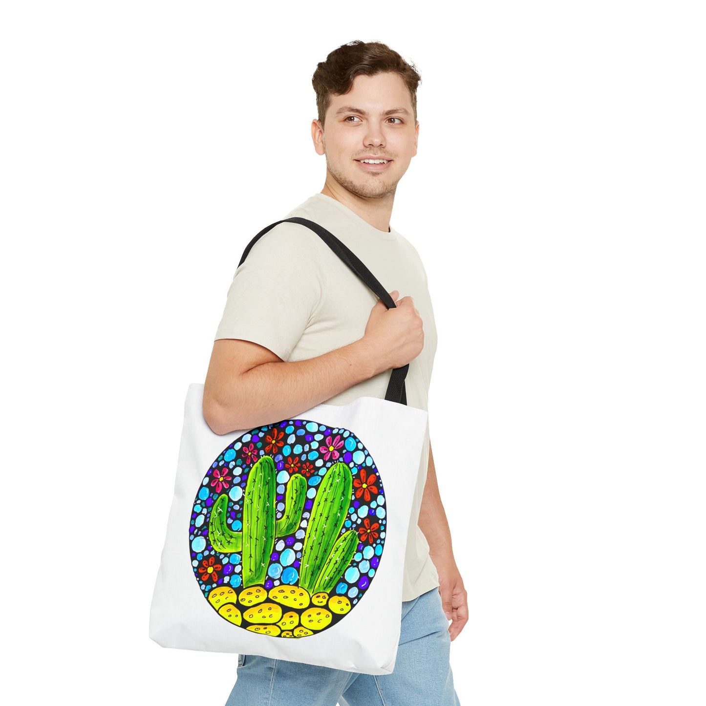 Cactus Doodle Canvas Tote Bag — Cute Hand-Drawn Succulent Design - white