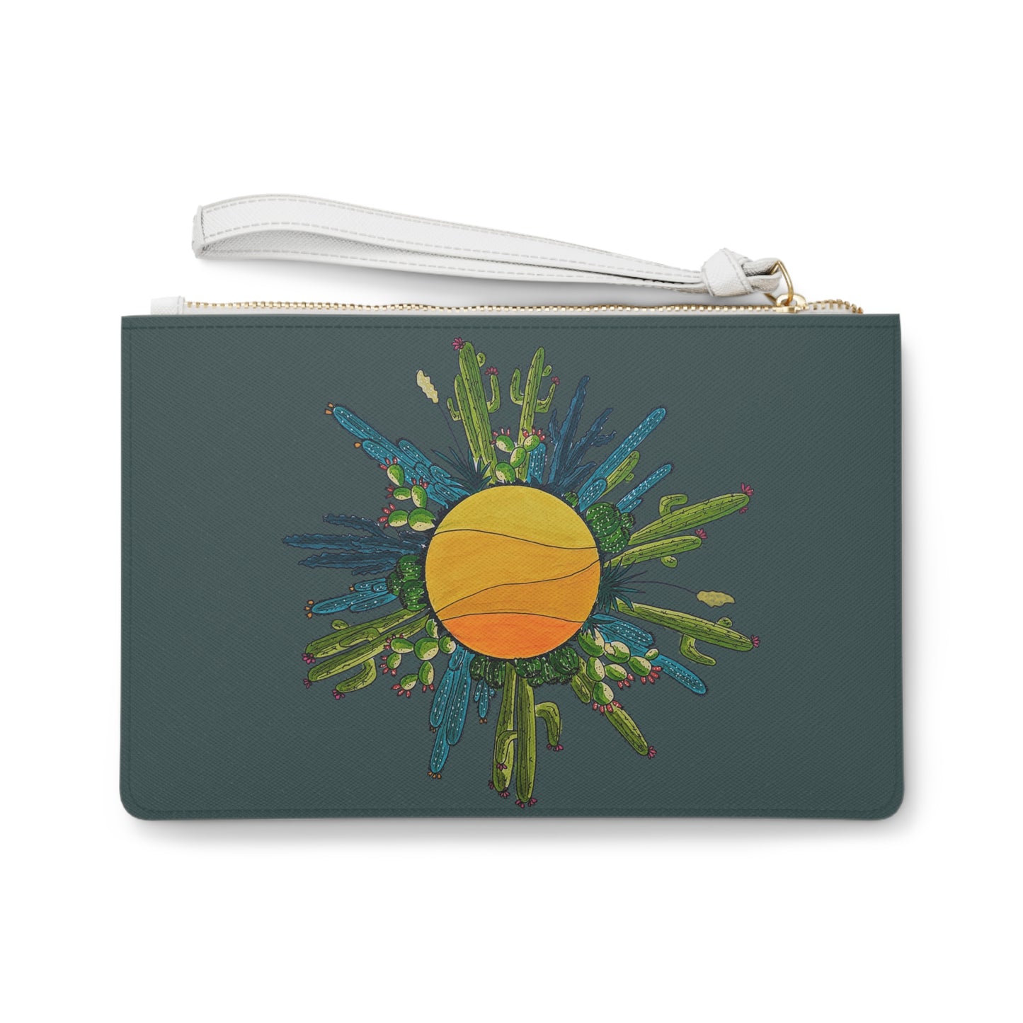 Cactus Sun Doodle Clutch Bag — Hand-Drawn Desert Art Wristlet