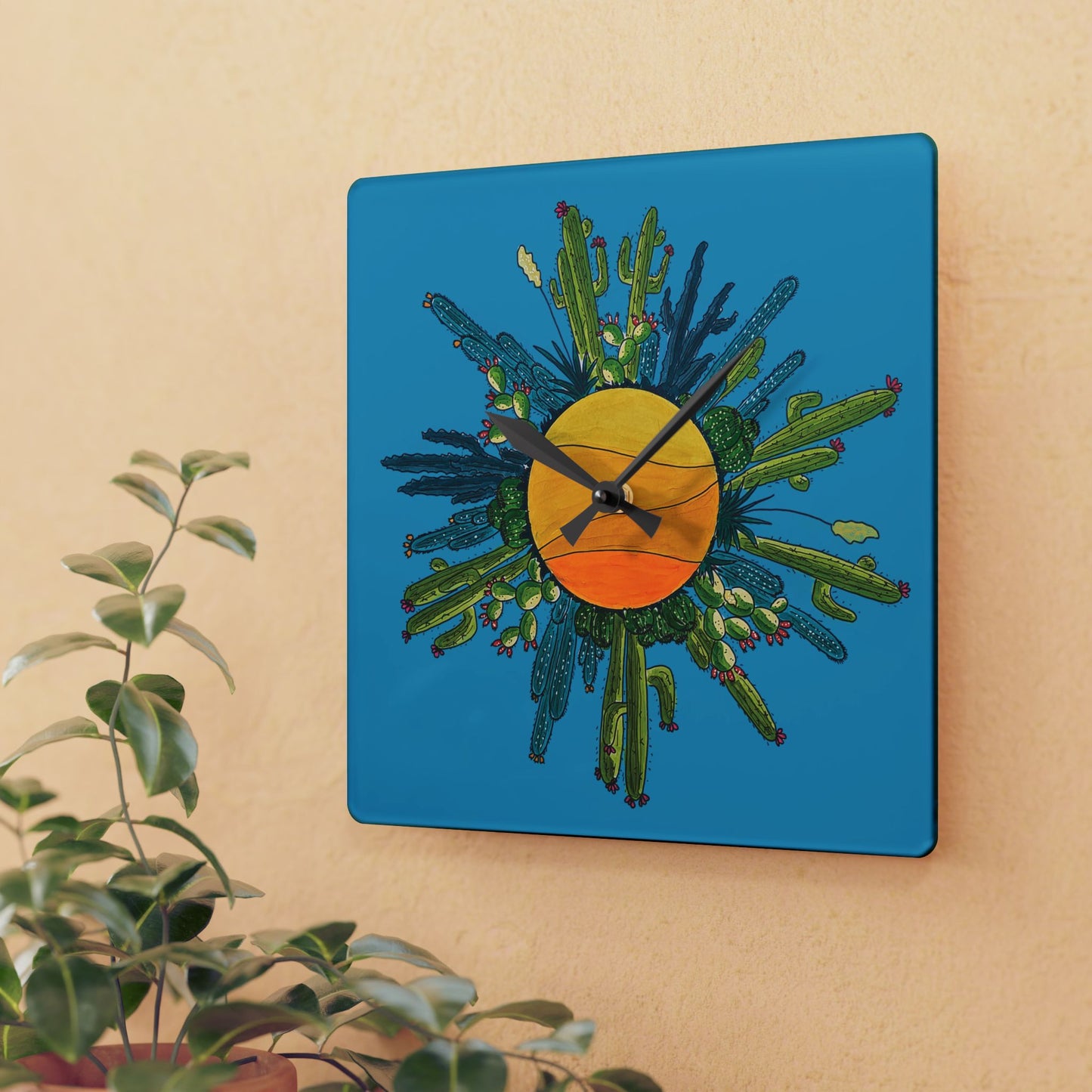 Cactus art wall clock made from acrylyc