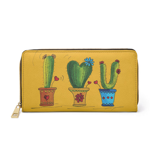 Yellow zipper wallet with my original cactus doodle