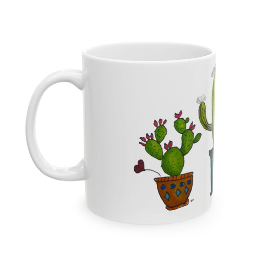 Cactus drawing coffee or tea mug made from Ceramic