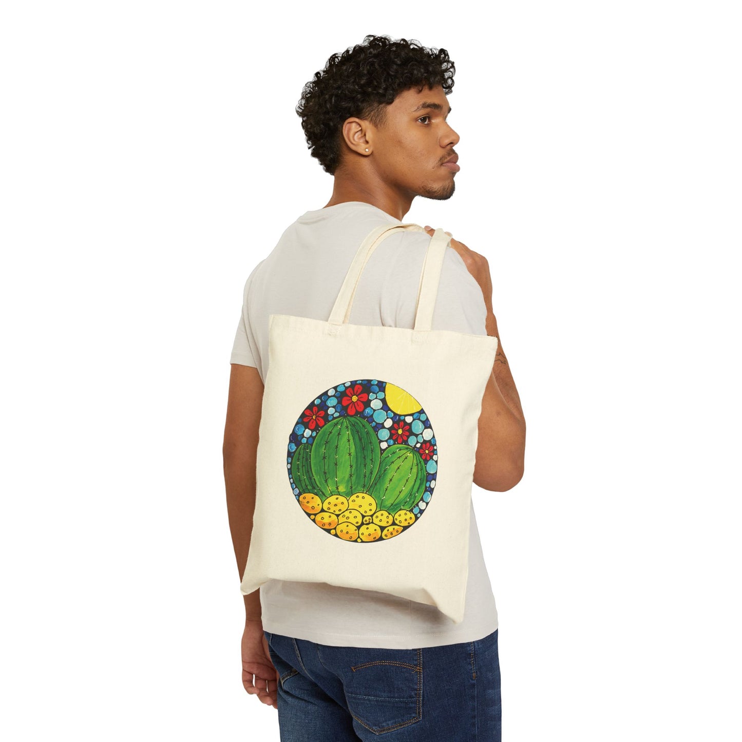 Cotton Canvas Tote Bag with cactus doodle