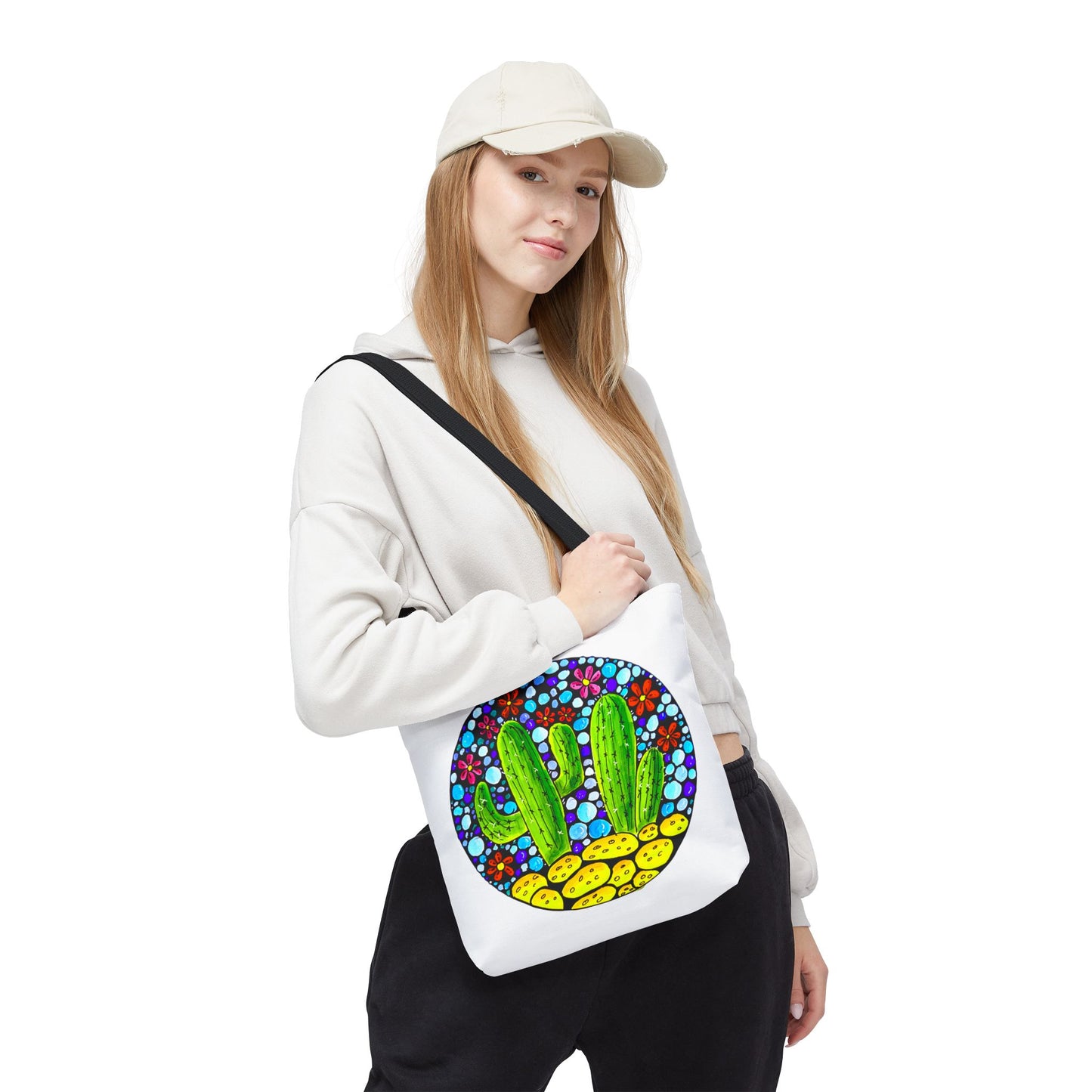 Cactus Doodle Canvas Tote Bag — Cute Hand-Drawn Succulent Design - white