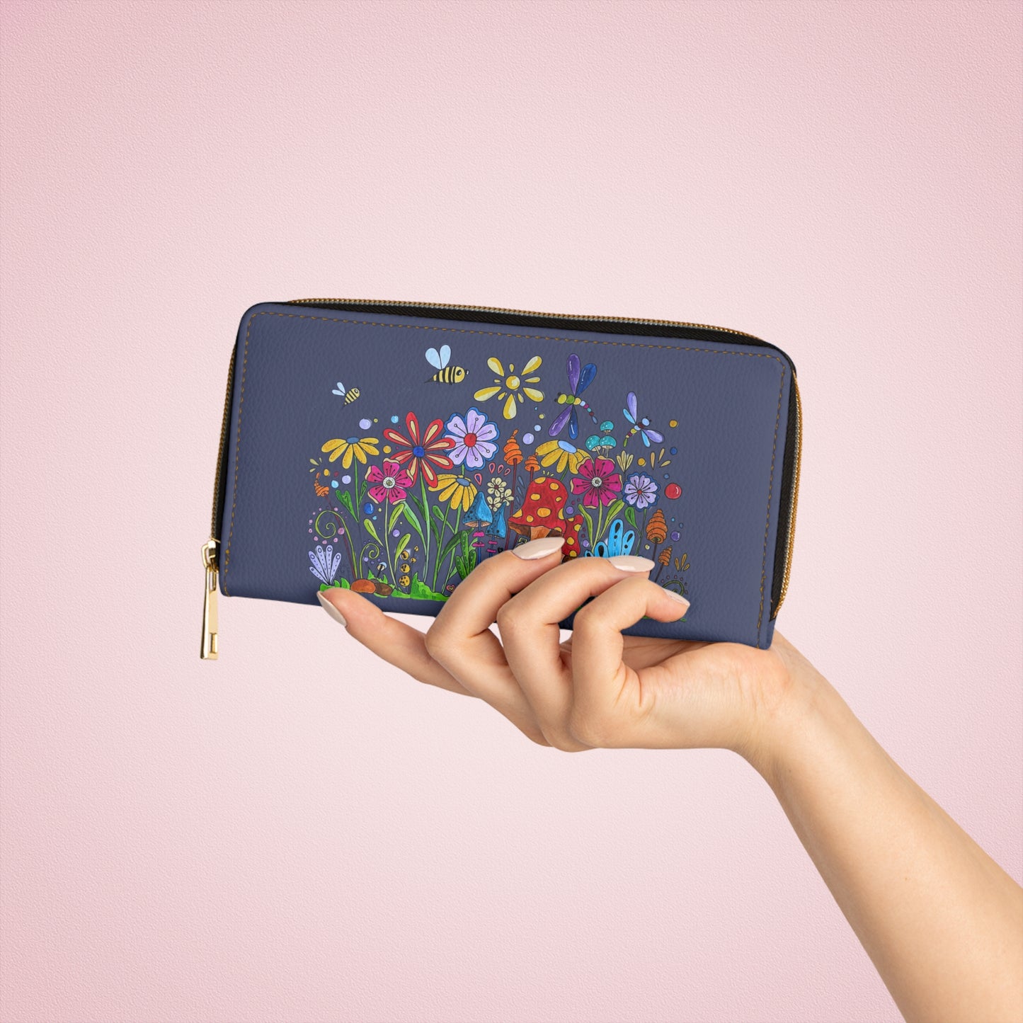 Zipper Wallet with original doodle garden art
