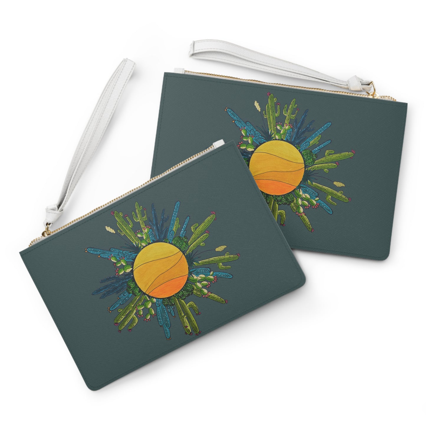 Cactus Sun Doodle Clutch Bag — Hand-Drawn Desert Art Wristlet