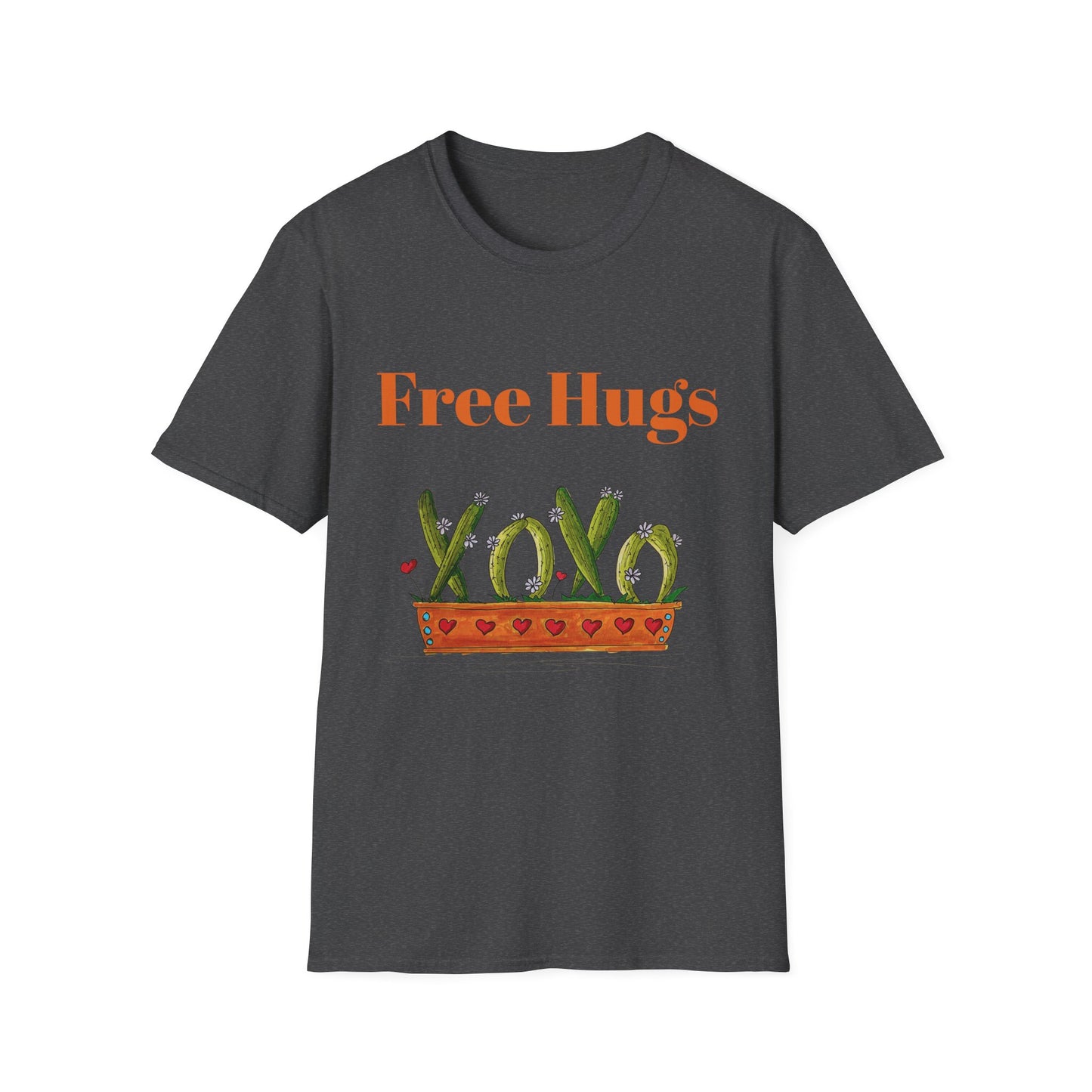 Free Hugs Cactus T-Shirt — Doodle Potted Cactus with Hearts