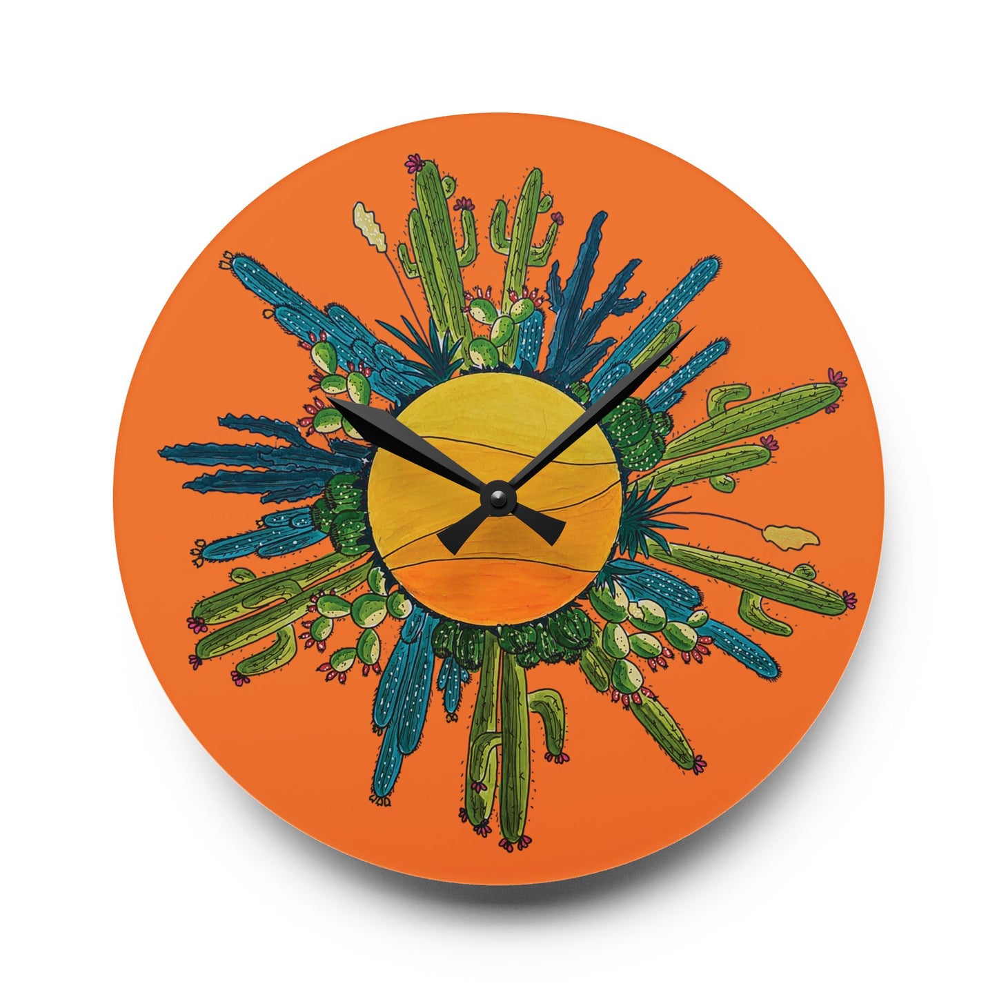 Cactus art wall clock made from acrylyc - orange