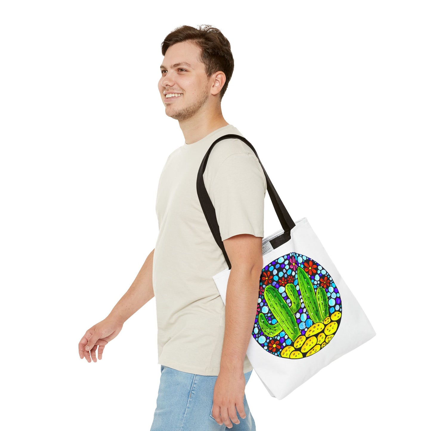 Cactus Doodle Canvas Tote Bag — Cute Hand-Drawn Succulent Design - white