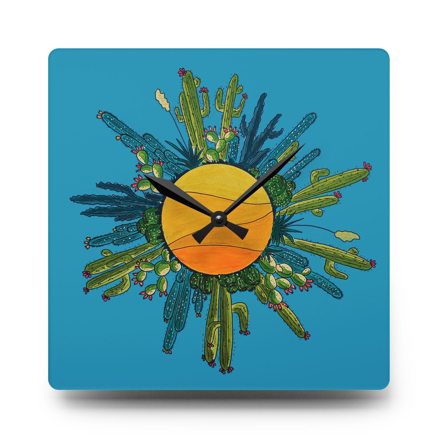 Cactus art wall clock made from acrylyc
