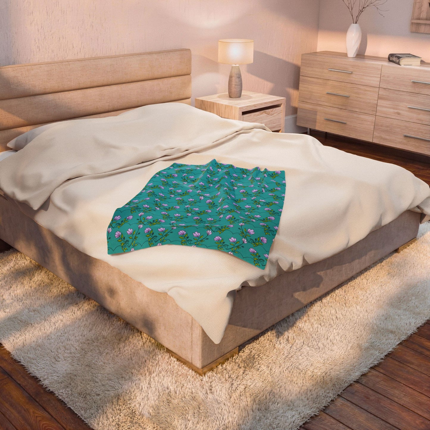 Flower heart pattern velveteen blanket