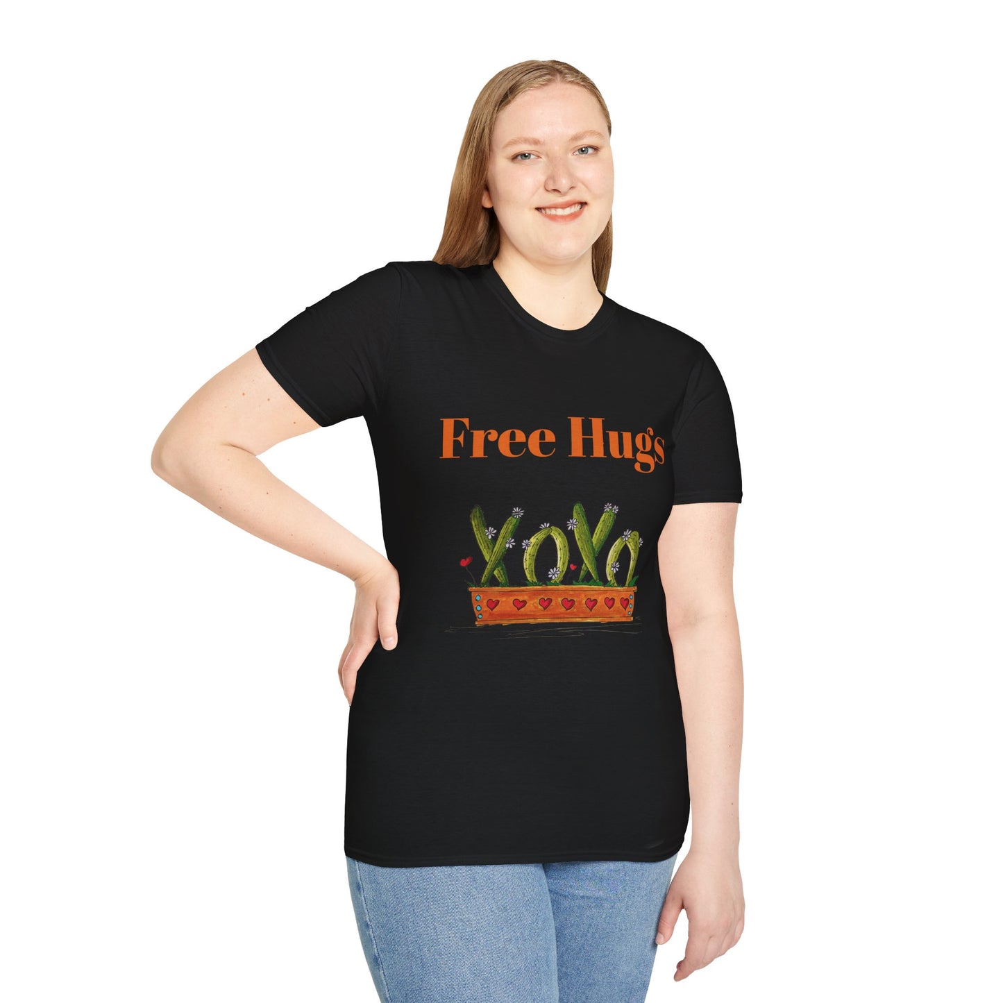 Free Hugs Cactus T-Shirt — Doodle Potted Cactus with Hearts
