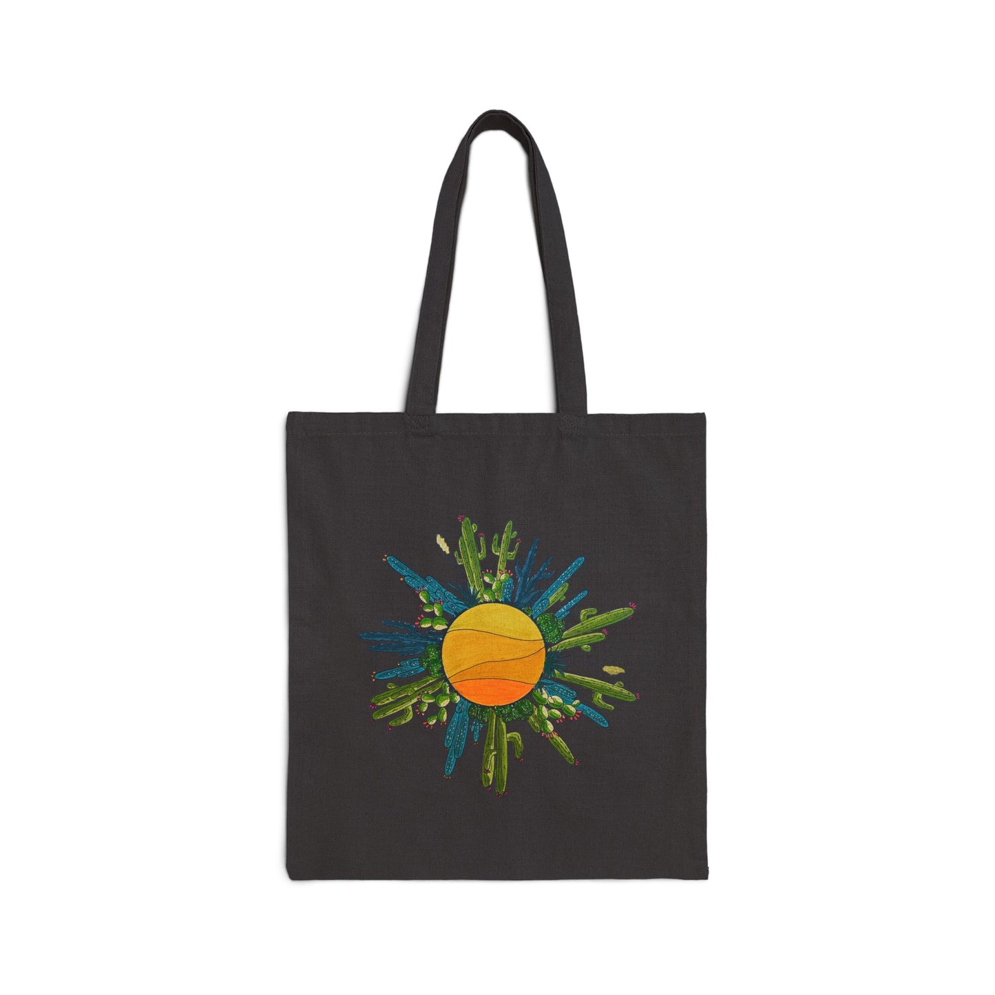Cactus Doodle Sun Cotton Canvas Tote Bag