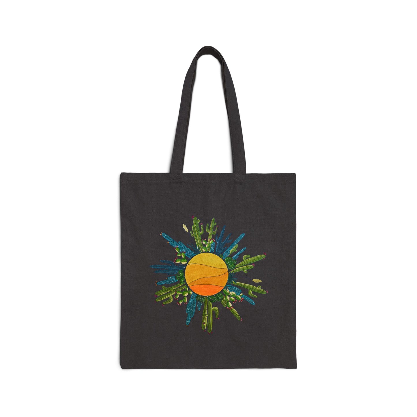 Cactus Doodle Sun Cotton Canvas Tote Bag