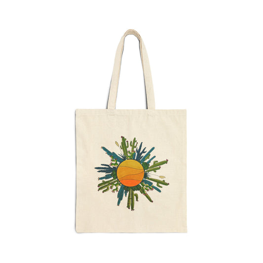 Cactus Doodle Sun Cotton Canvas Tote Bag