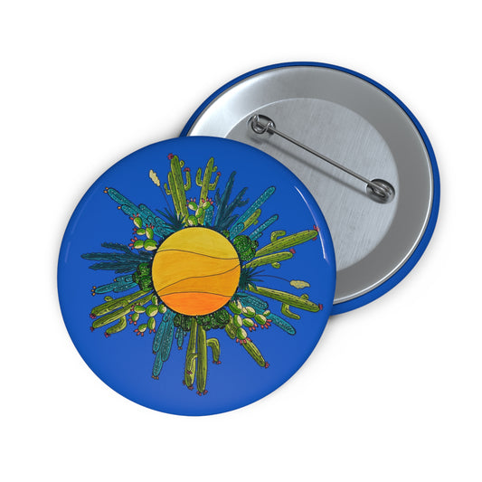 Cactus Sun Doodle Art Pin Button — Cute Cactus Button Badge