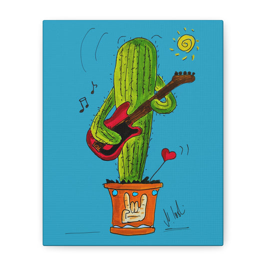 Rocking cactus on canvas print - blue background