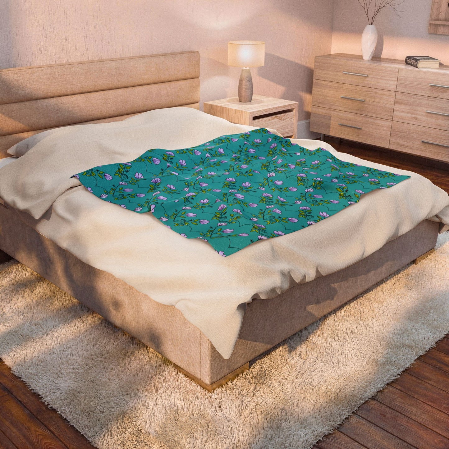 Flower heart pattern velveteen blanket