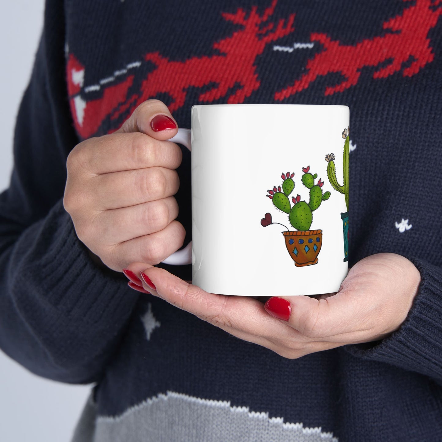 Doodle Cactus Ceramic Mug — Cute Potted Cactus Design (11oz & 15oz)