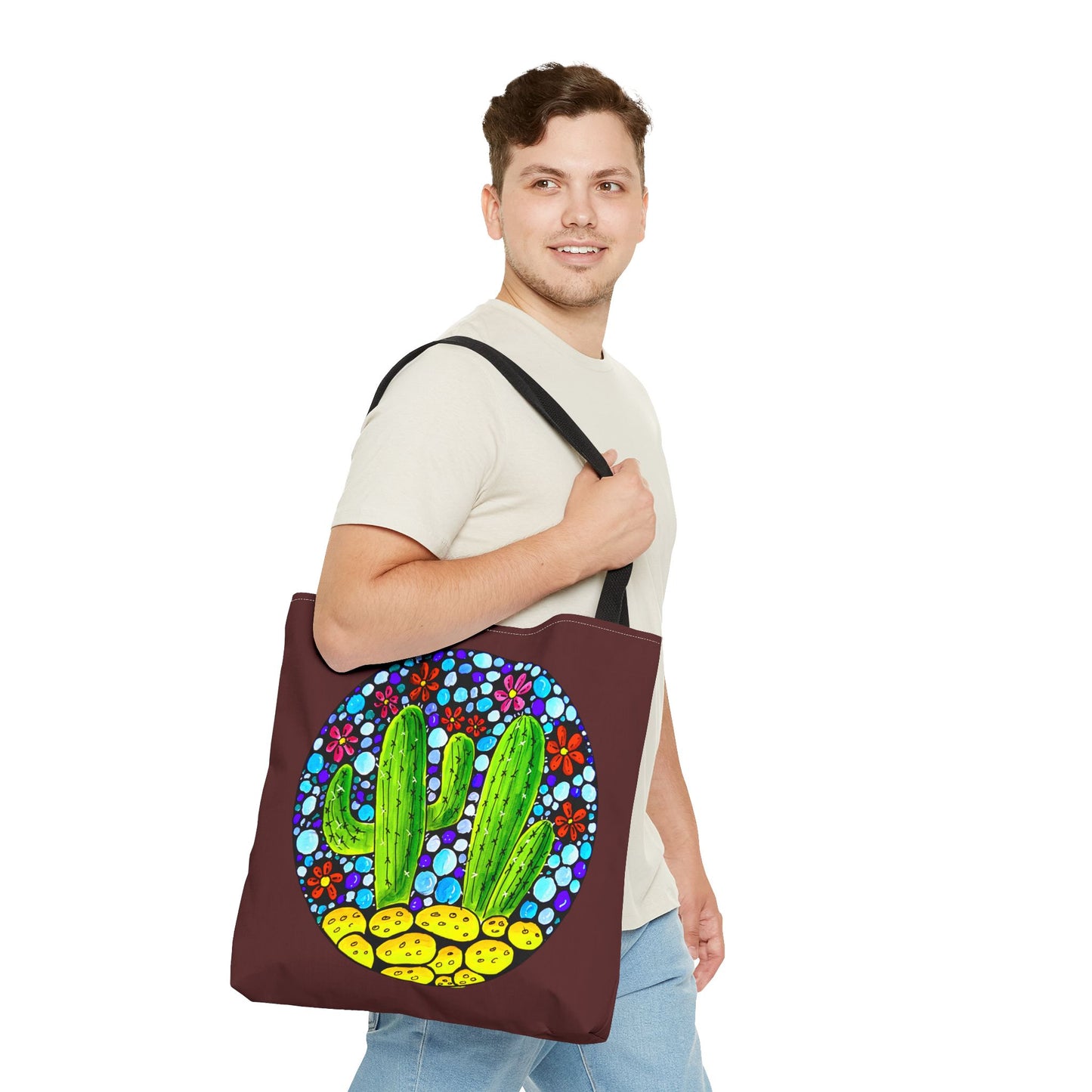 Cactus Doodle Canvas Tote Bag — Cute Hand-Drawn Succulent Design