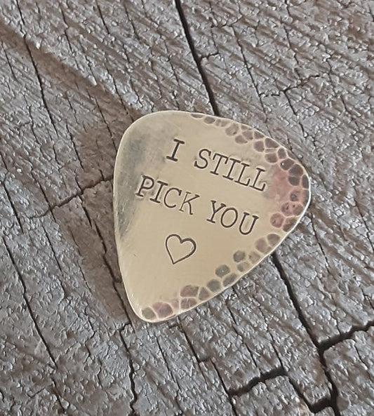 Brass Guitar pick - Anniversary pick - distressed guitar pick - rustic patina