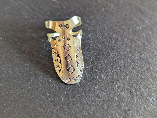 Brass finger pick for banjo or ukulele - handmade and playable - hand stamped with pattern