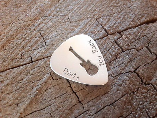 Aluminum guitar pick - playable for dad with guitar cut out - fathers day gift
