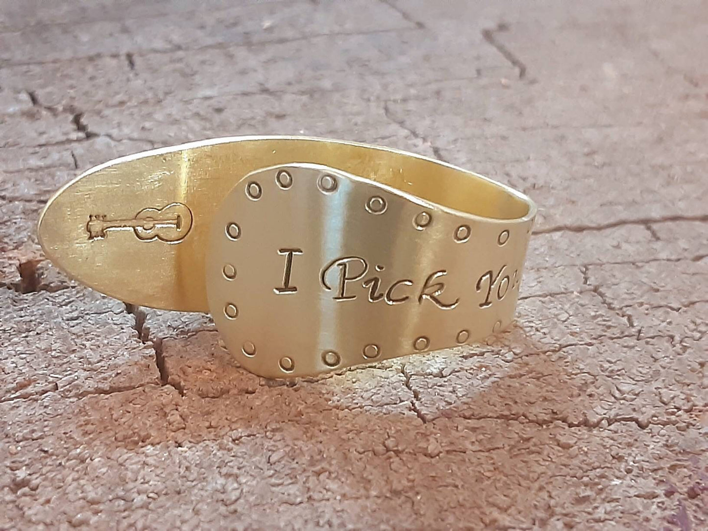 Brass thumb pick with I pick you