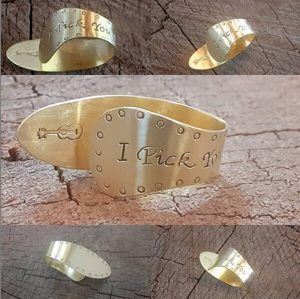Brass thumb pick with I pick you