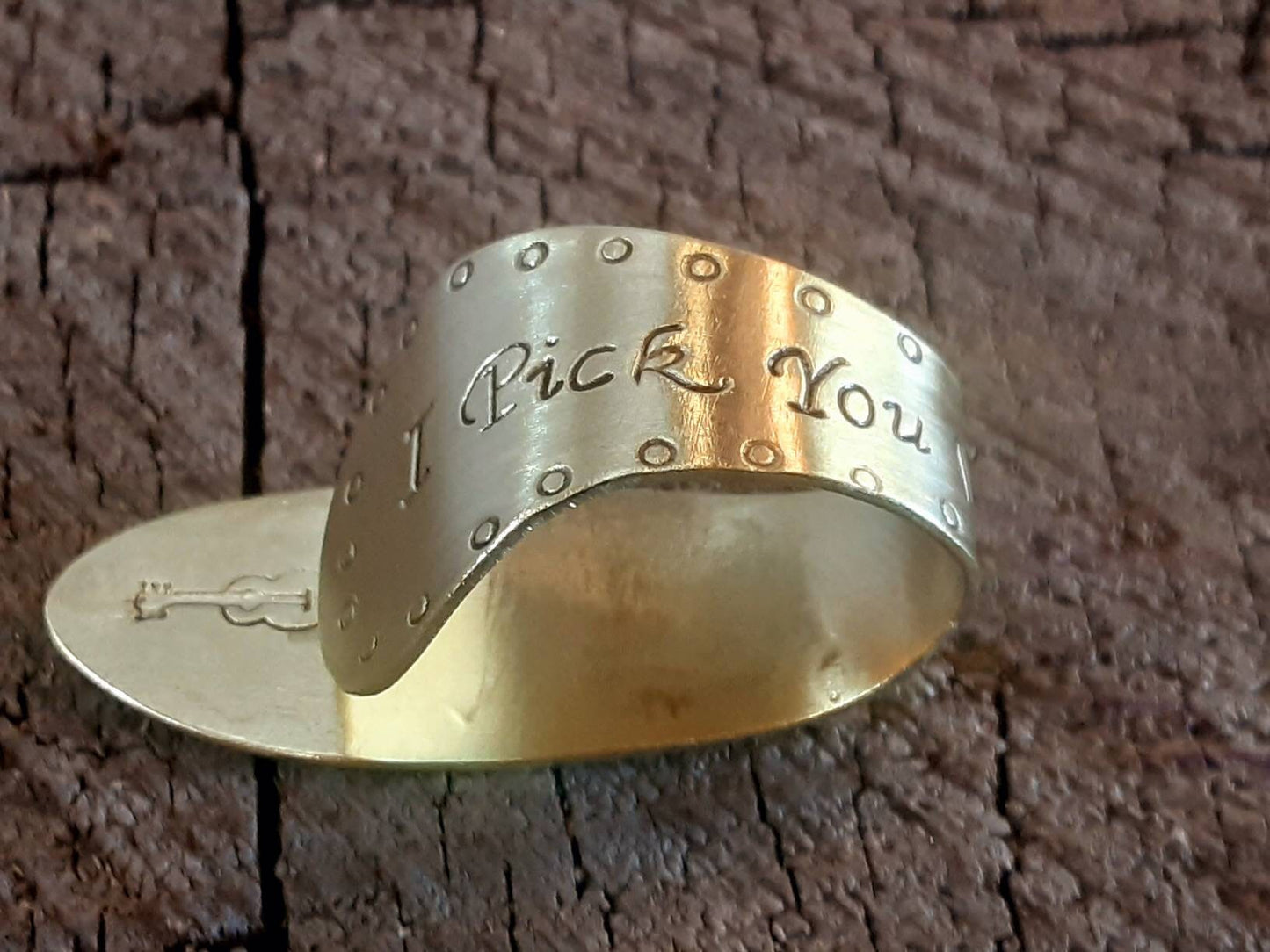 Brass thumb pick with I pick you