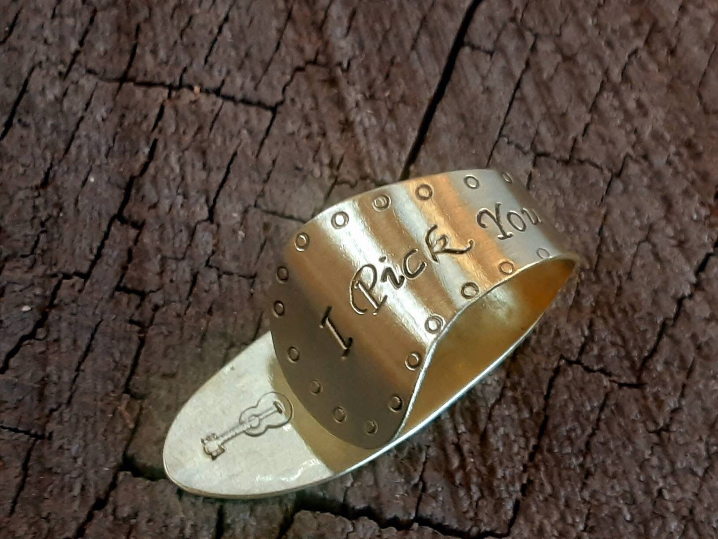 Brass thumb pick with I pick you