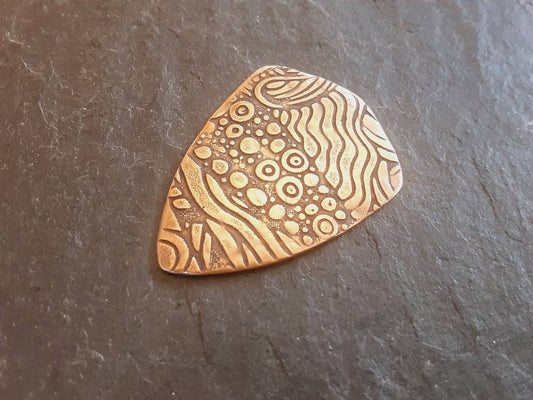 Bronze art shield guitar pick - playable with pattern - NicisPicks Original - hammered guitar pick - bronze plectrum - guitar accessories