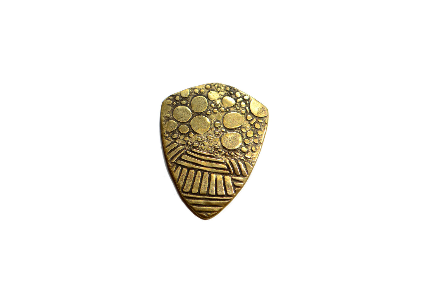 brass shield guitar pick - playable with crazy pattern