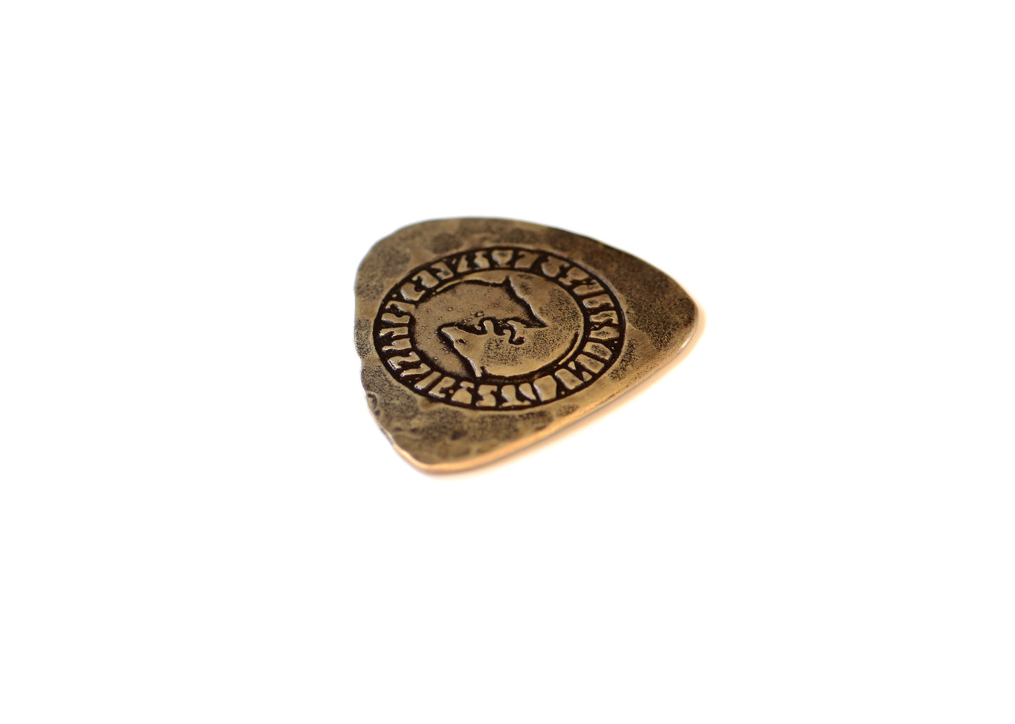 Bronze guitar pick -playable with 2 wolves - signed