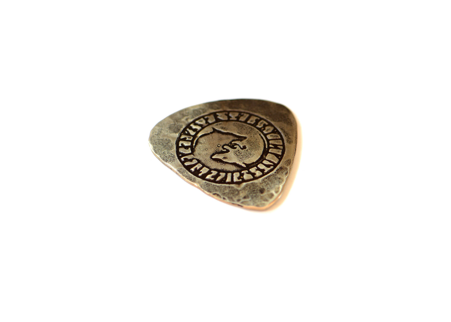 Bronze guitar pick -playable with 2 wolves - signed