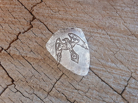 Aluminum guitar pick - shield shape - playable with norse crow symbol - guitar pick by NicisPicks - collectible