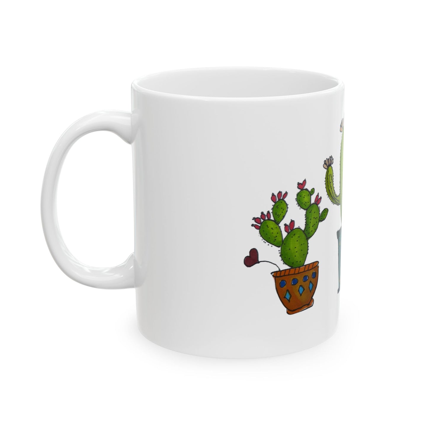 Doodle Cactus Ceramic Mug — Cute Potted Cactus Design (11oz & 15oz)